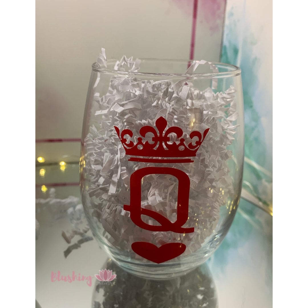 His and Hers Wine Glass | King and Queen custom stemless wine glass | wedding anniversary Couples Gift | Mr. and Mrs. wine glass  |