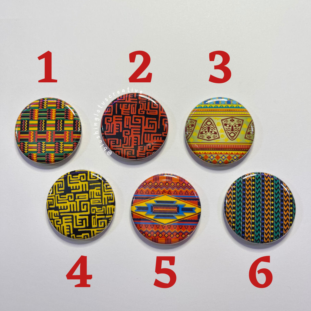 Kente African Print Accent Button, Flair, Badge, Keychain, Zipper Pull, Jumbo Paperclip, Clothing Magnet 1.25"