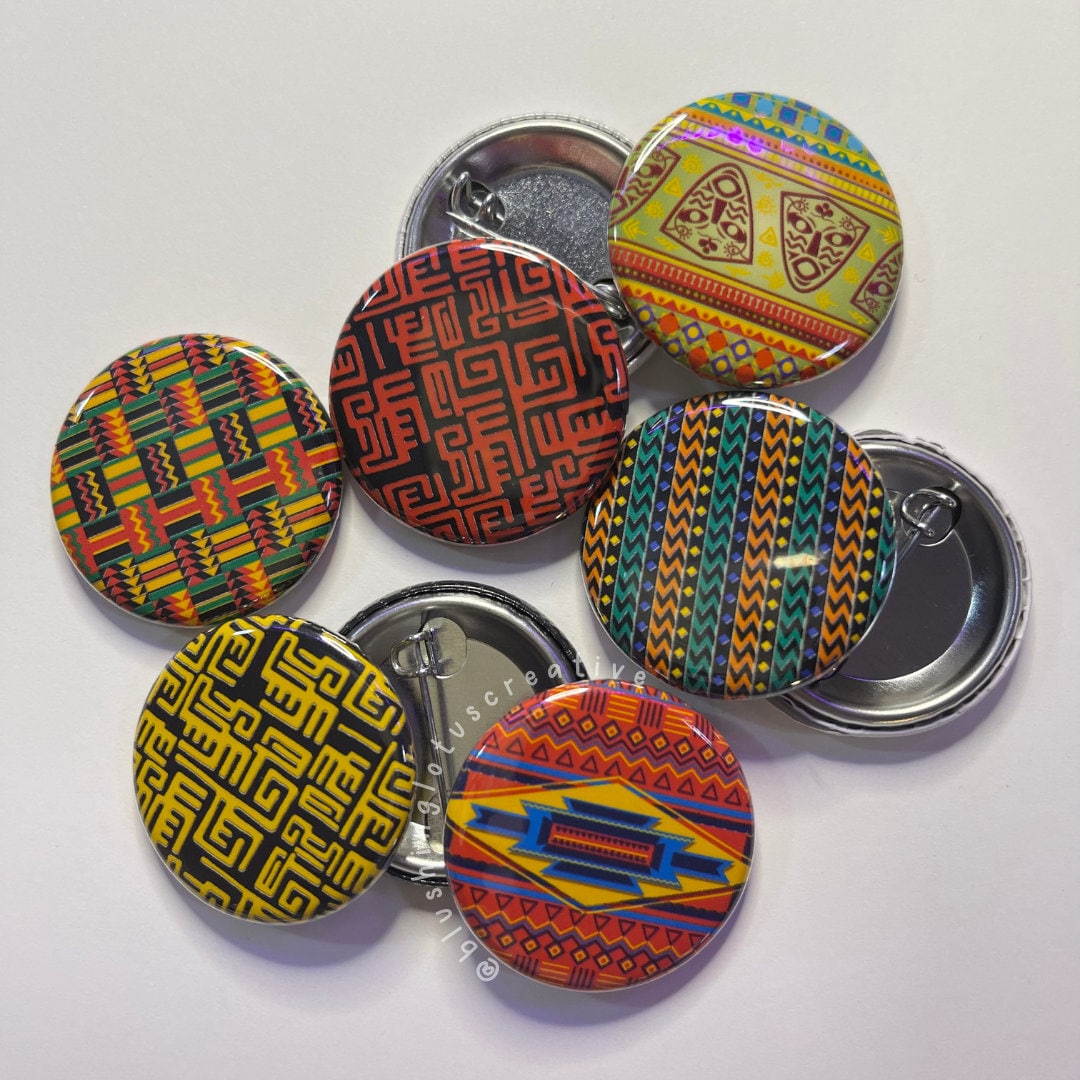 Kente African Print Accent Button, Flair, Badge, Keychain, Zipper Pull, Jumbo Paperclip, Clothing Magnet 1.25"