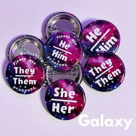 Galaxy Pronoun Pins, He/Him, She/Her, They/Them, She/They, He/They