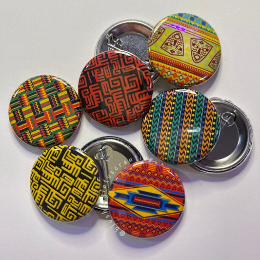 Kente African Print Accent Button, Flair, Badge, Keychain, Zipper Pull, Jumbo Paperclip, Clothing Magnet 1.25"