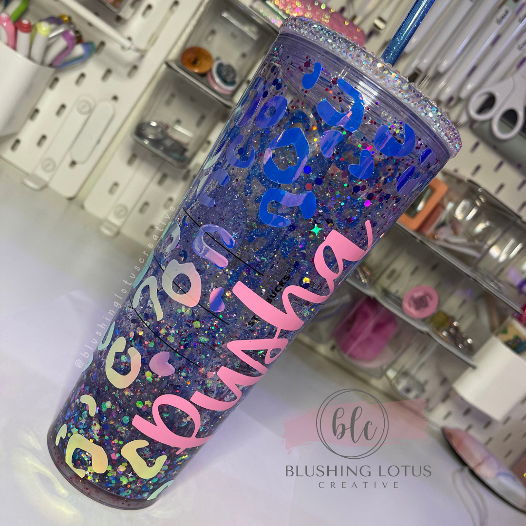 Personalized Bling Starbucks Snow globe Tumbler - Big Purr