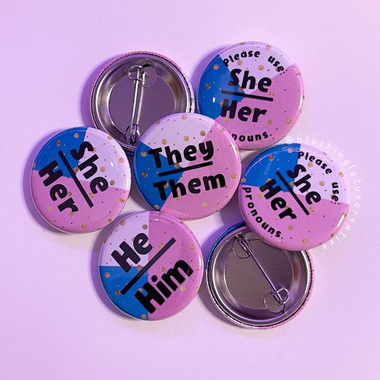 Tri Color Pronoun Pins, He/Him, She/Her, They/Them, She/They, He/They