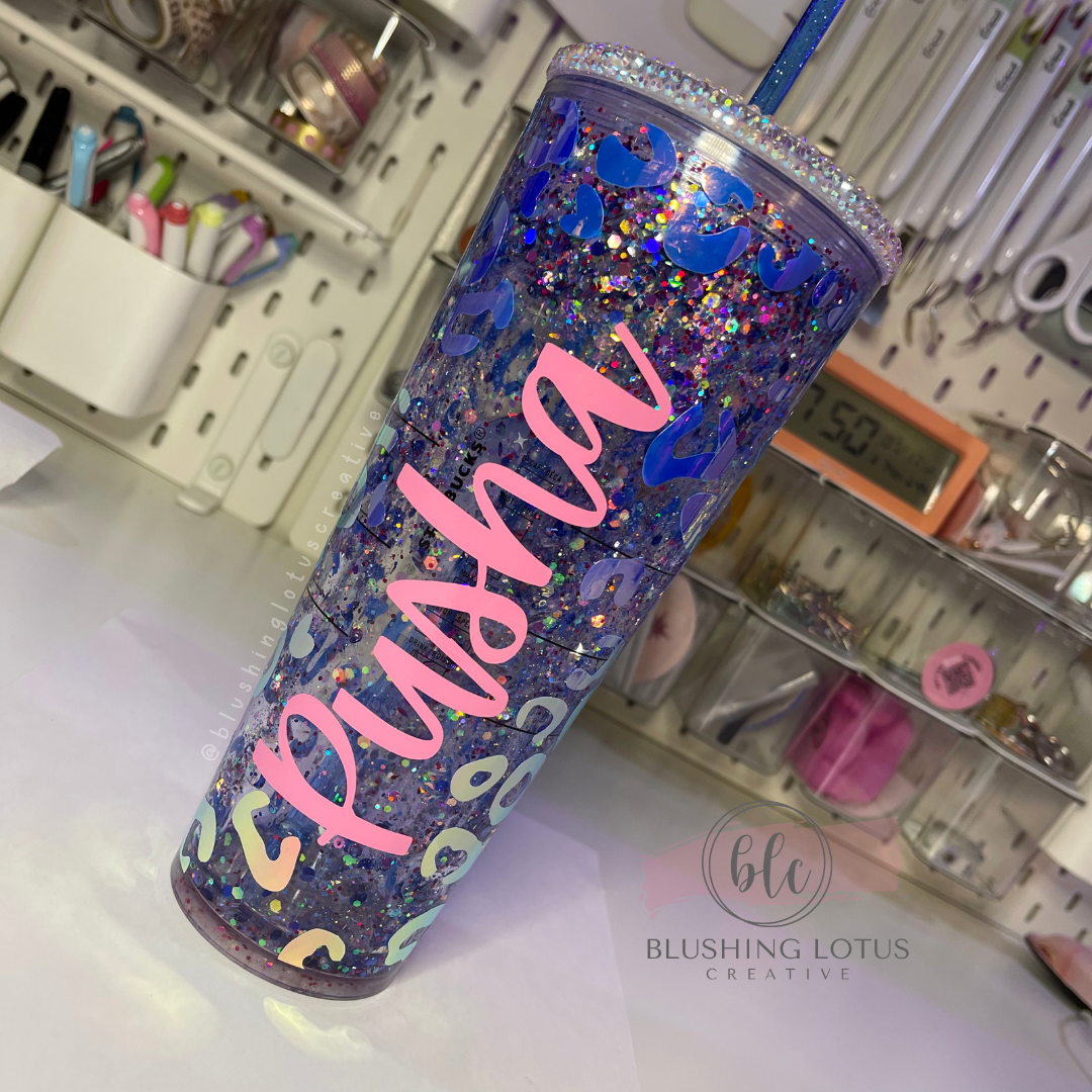 Personalized Bling Starbucks Snow globe Tumbler - Big Purr